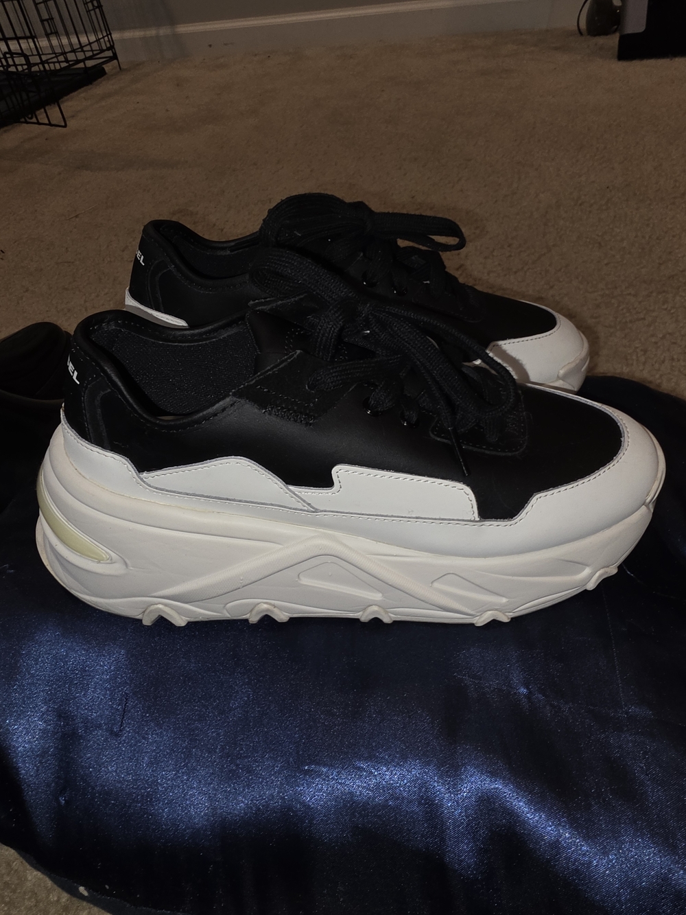 Diesel Black and White Chunky Platform Lace-Up Sneakers